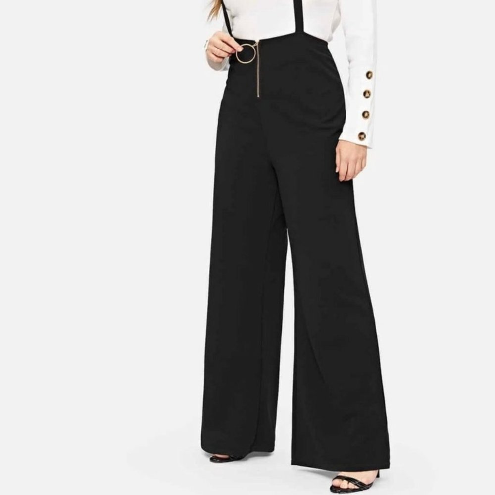 Wide Leg Plus Zip Pants with Strap